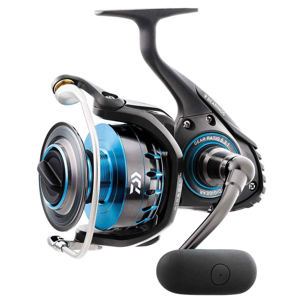 daiwa big spinning reel BG Saltwater 3500 - 5.7:1 Gear Ratio - 6+1 Bearings - 38.50" Retrieve Rate - 17.60 lb Max Drag The Water Resistance is superb and Monocoque body offers more power and torque as a result QC750