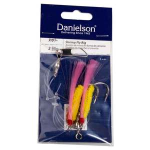 Danielson Mono Rigged Shrimp Fly Saltwater Trolling Rig - Pink/Yellow, 7/0, 2pk
