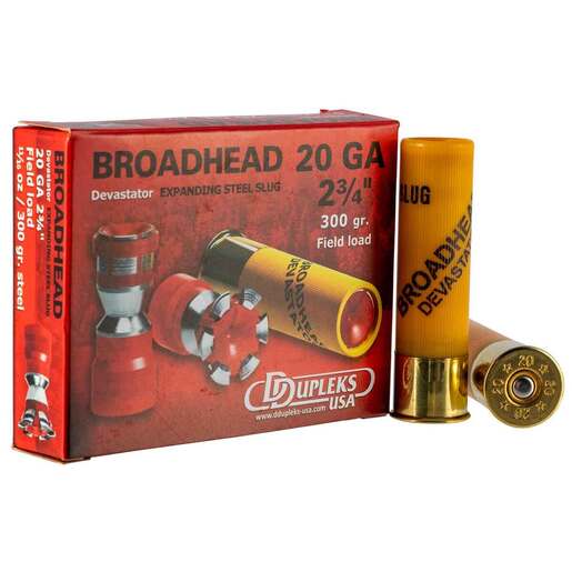 DDupleks USA Broadhead Devastator 20 Gauge 2-3/4in 11/16oz 300Gr Slug Shotshells – 5 Rounds – Slug