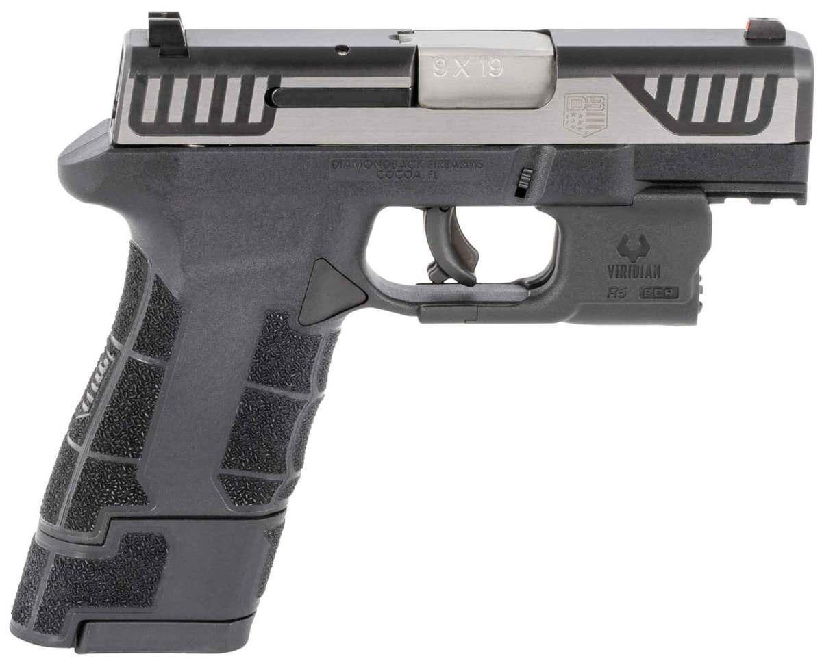 Diamondback DBAM29 Sub-Compact With Viridian Laser 9mm Luger 3.5in Black/Stainless Pistol - 17+1 Rounds - Black Diamondback DBAM29 Sub-Compact With Viridian Laser 9mm Luger 3.5in Black/Stainless Pistol - 17+1 Rounds - Black