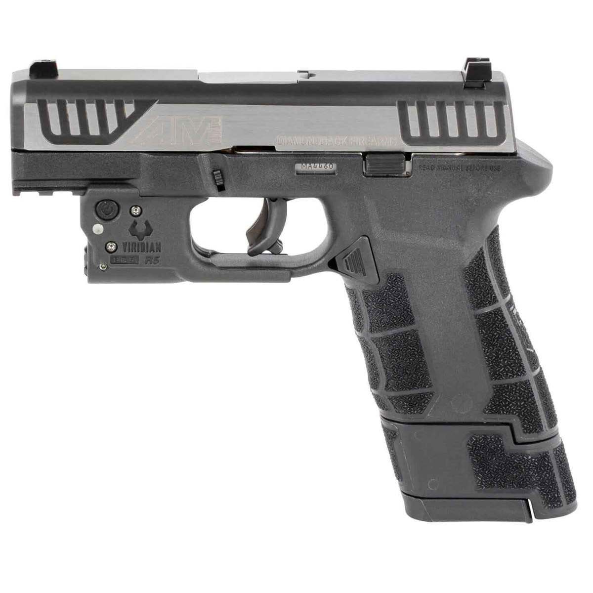 Diamondback DBAM29 Sub-Compact With Viridian Laser 9mm Luger 3.5in Black/Stainless Pistol - 17+1 Rounds - Black Diamondback DBAM29 Sub-Compact With Viridian Laser 9mm Luger 3.5in Black/Stainless Pistol - 17+1 Rounds - Black