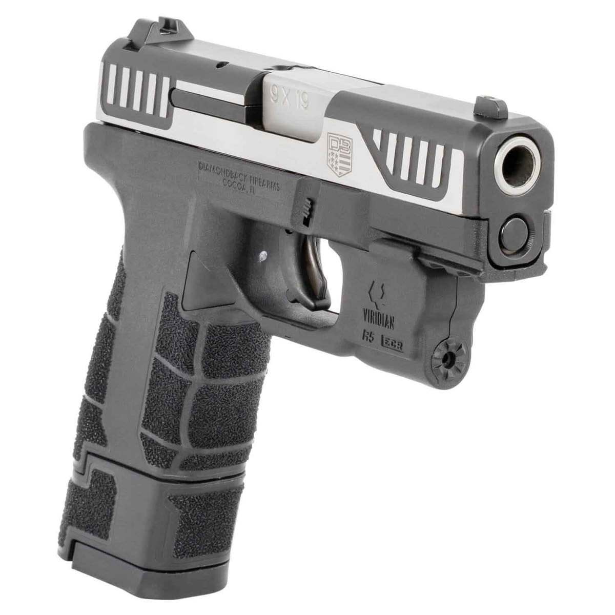 Diamondback DBAM29 Sub-Compact With Viridian Laser 9mm Luger 3.5in Black/Stainless Pistol - 17+1 Rounds - Black Diamondback DBAM29 Sub-Compact With Viridian Laser 9mm Luger 3.5in Black/Stainless Pistol - 17+1 Rounds - Black