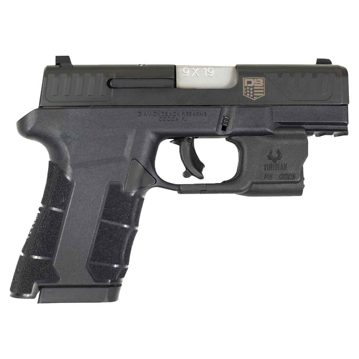 Diamondback DBAM29 Sub-Compact w/Viridian Laser 9mm Luger 3.5in Black Pistol - 17+1 Rounds - Black Diamondback DBAM29 Sub-Compact w/Viridian Laser 9mm Luger 3.5in Black Pistol - 17+1 Rounds - Black