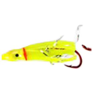 Double X Tackle Hoochies Rigged Squid - Chartreuse Glow + UV with Flashabou Holo Skirt, 1-1/2in