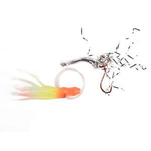 Double X Tackle Hoochies Rigged Squid - Glow Orange / Chartreuse + UV with Flashabou, 1-1/2in