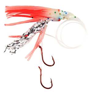 Double X Tackle Hoochies Rigged Squid - Glow Red Glitter + UV with Flashabou, 2in