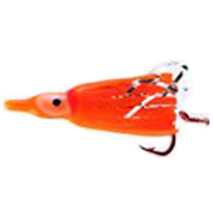 Double X Tackle Hoochies Rigged Squid - Orange Glow + UV with Flashabou Holo Skirt, 1-1/2in