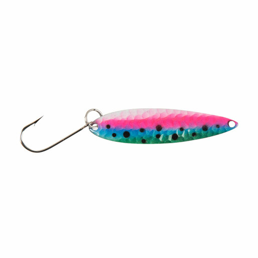 Double X Tackle Slim Fin Flutter Trolling Spoon – UV Hot Pink Front/Pearl Black 2