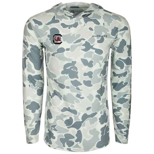 Drake Men’s South Carolina Performance Hooded Long Sleeve Hunting Shirt – Old School Grey L