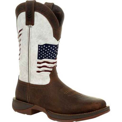 Durango Men's Rebel Distressed Flag Embroidery 12in Western Boots - Bay Brown/White 11.5