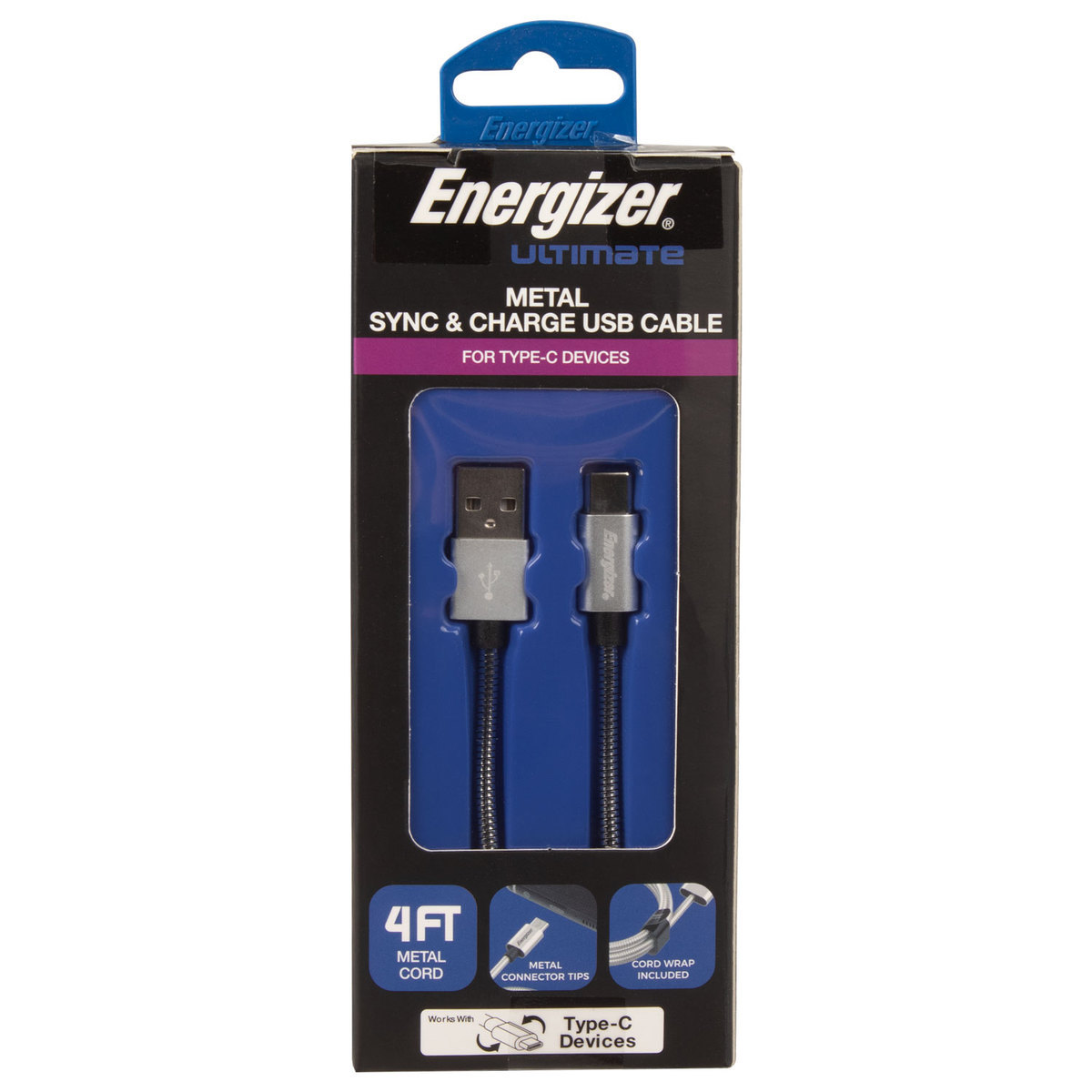 Energizer Type-C 4ft Metal USB Cable - Silver Energizer Type-C 4ft Metal USB Cable - Silver