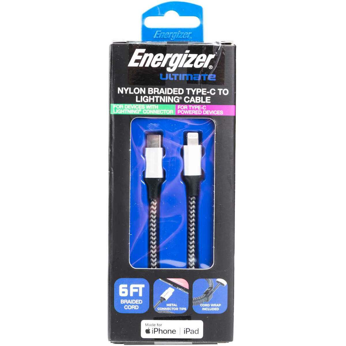 Energizer 6ft USB-C to Lightning Nylon Cable Energizer 6ft USB-C to Lightning Nylon Cable