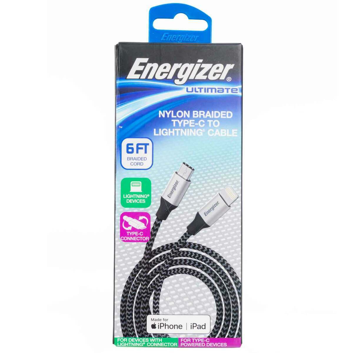 Energizer 6ft USB-C to Lightning Nylon Cable Energizer 6ft USB-C to Lightning Nylon Cable