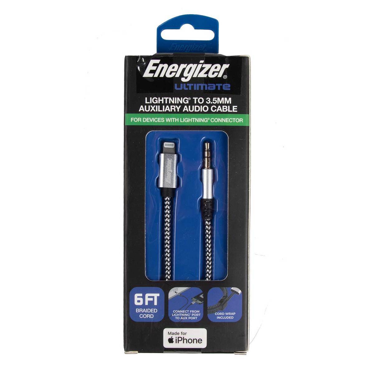 Energizer 6ft Lightning to 3.5mm AUX Audio Cable Energizer 6ft Lightning to 3.5mm AUX Audio Cable