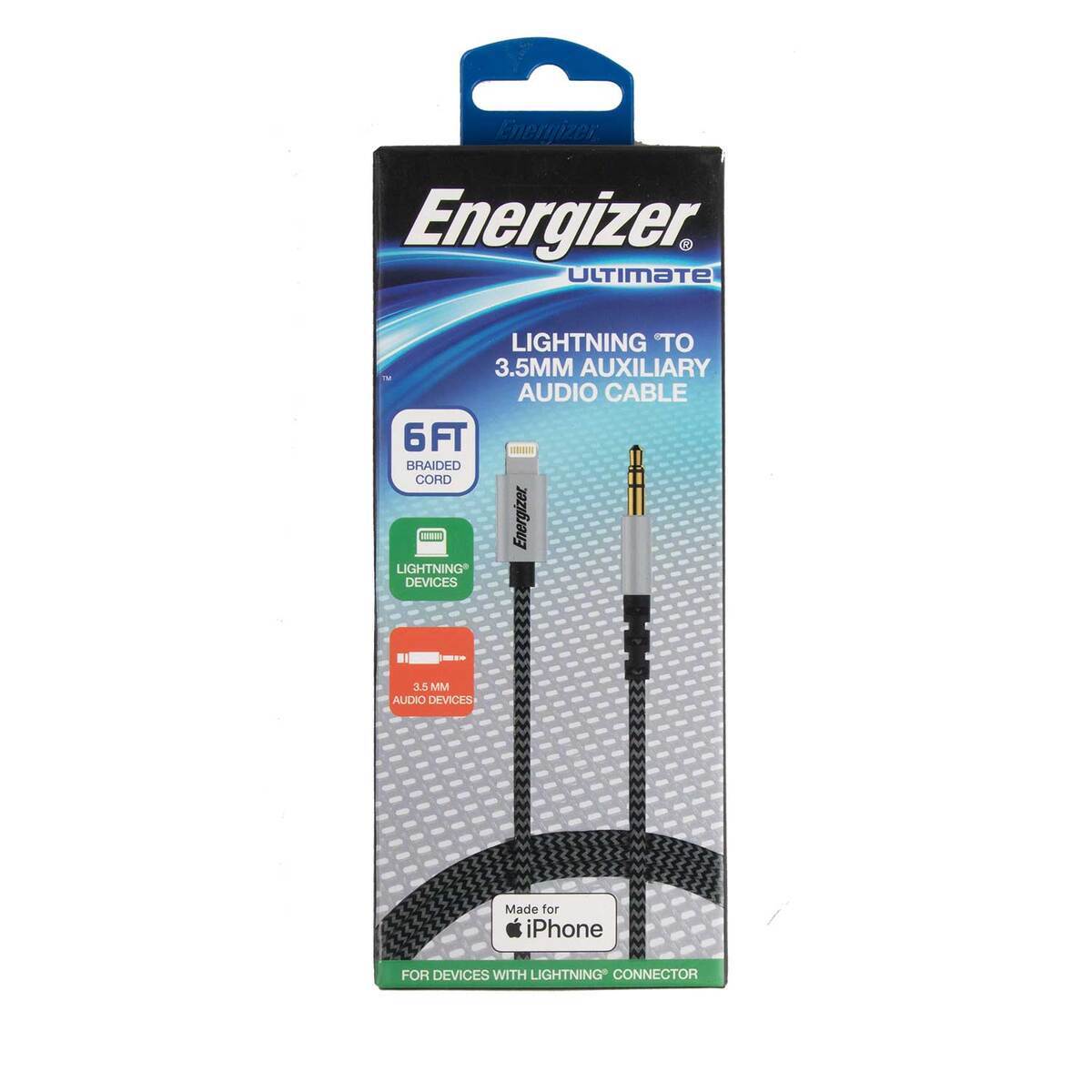 Energizer 6ft Lightning to 3.5mm AUX Audio Cable Energizer 6ft Lightning to 3.5mm AUX Audio Cable