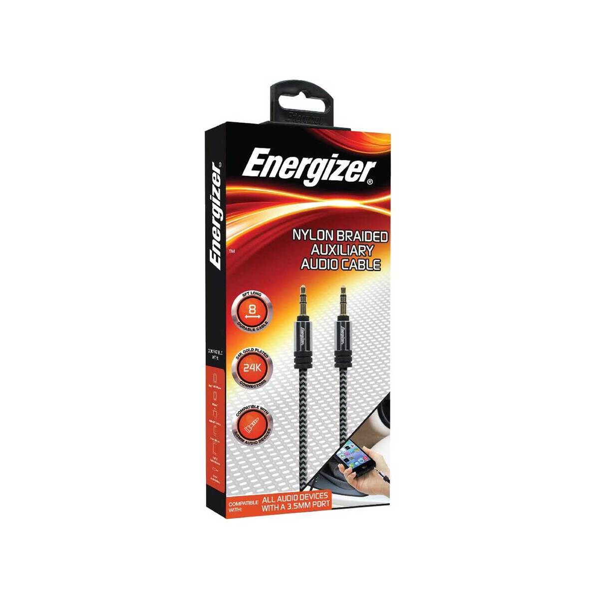 Energizer 8ft AUX Audio Cable - Black Energizer 8ft AUX Audio Cable - Black