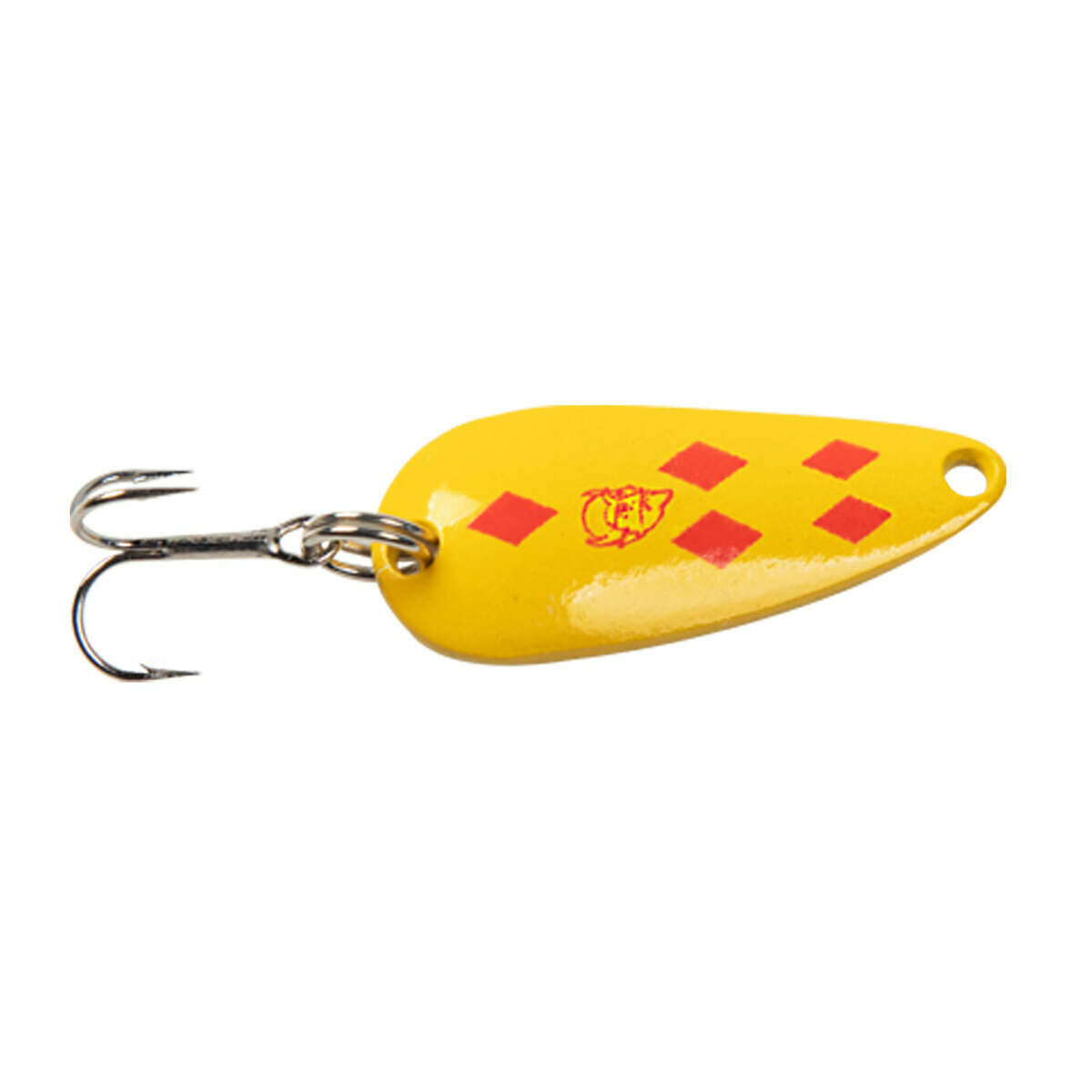 eppinger fishing lures Dardevle Troll Devle Spoon-Yellow Red Diamond Heavy single treble hook means business for big muskies Eppinger Dardevle 1oz Spoon
