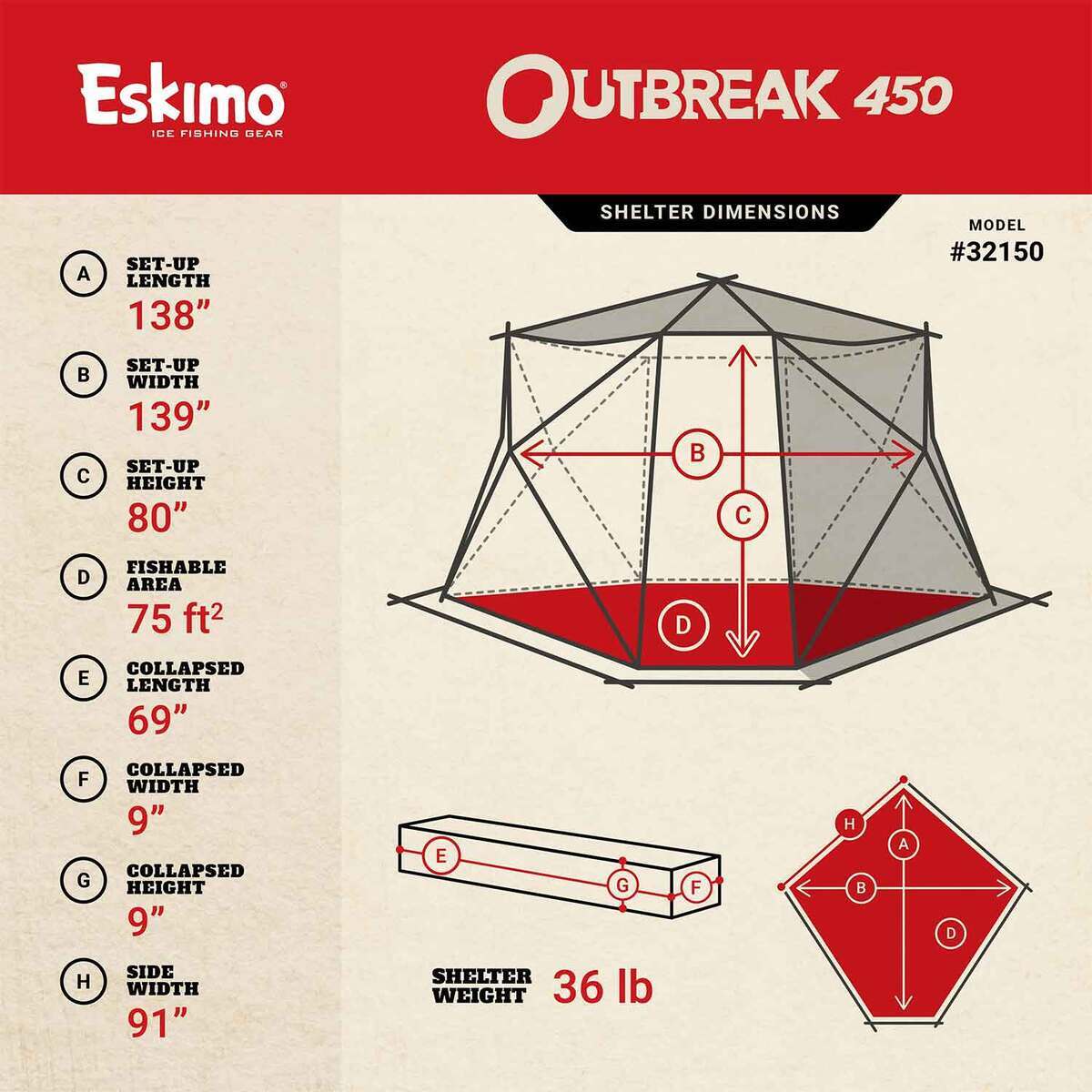 Eskimo Outbreak 450 Hub Ice Fishing Shelter - Red Eskimo Outbreak 450 Hub Ice Fishing Shelter - Red