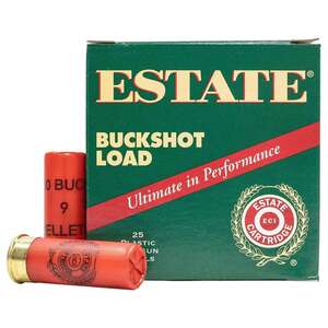 Estate Hunting Loads 12 Gauge 2-3/4in 00 Buck 9-Pellet Buckshot Shotshells - 25 Rounds