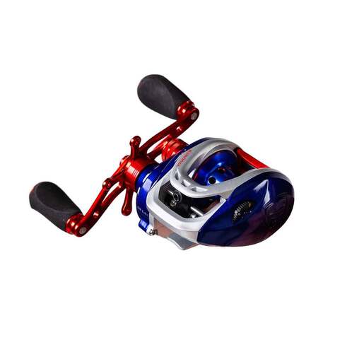 Favorite Fishing Defender Low Profile Casting Reel – Red Gray Blue