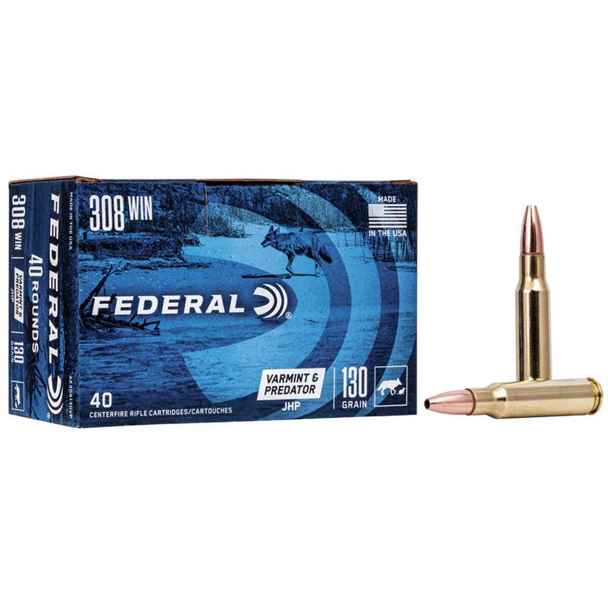 Federal Varmint & Predator 308 Winchester 130gr JHP Rifle Ammo - 40 Rounds Federal Varmint & Predator 308 Winchester 130gr JHP Rifle Ammo - 40 Rounds