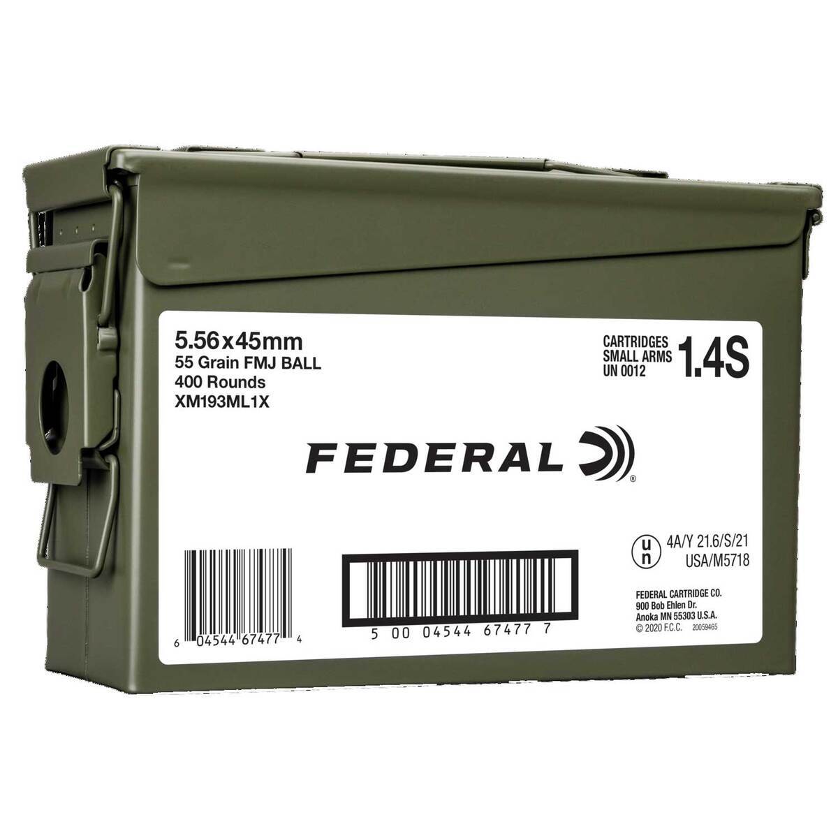 Federal American Eagle XM193 5.56mm NATO 55gr FMJ Boat-Tail Rifle Ammo - 400 Rounds Federal American Eagle XM193 5.56mm NATO 55gr FMJ Boat-Tail Rifle Ammo - 400 Rounds