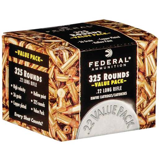 Federal 22 Value Pack 22 Long Rifle 36gr CPHP Rimfire Ammo Ammo - 325 Rounds 325 Rounds Ammo