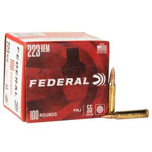 Federal 223 Remington 55gr FMJ BT Rifle Ammo - 100 Rounds