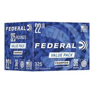 Federal Champion Training 22 Long Rifle 36gr LHP Rimfire Rifle Ammo - 325 Rounds