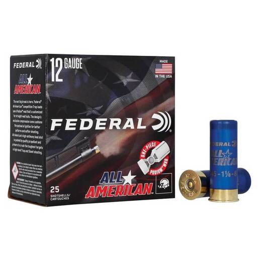 Federal All American 12 Gauge 2-3/4in #8 1-1/8oz Target Shotshells Ammo - 25 Rounds #8 25 Rounds #8 Ammo