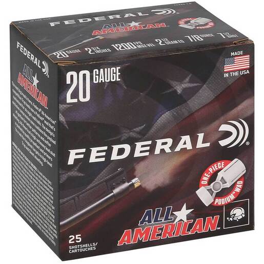 Federal All American 20 Gauge 2-3/4in #7.5 7/8oz Target Shotshells Ammo - 25 Rounds #7.5 25 Rounds #7.5 Ammo