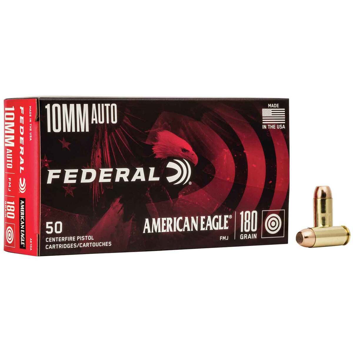 Federal American Eagle 10mm Auto 180gr FMJ Handgun Ammo - 50 Rounds Federal American Eagle 10mm Auto 180gr FMJ Handgun Ammo - 50 Rounds