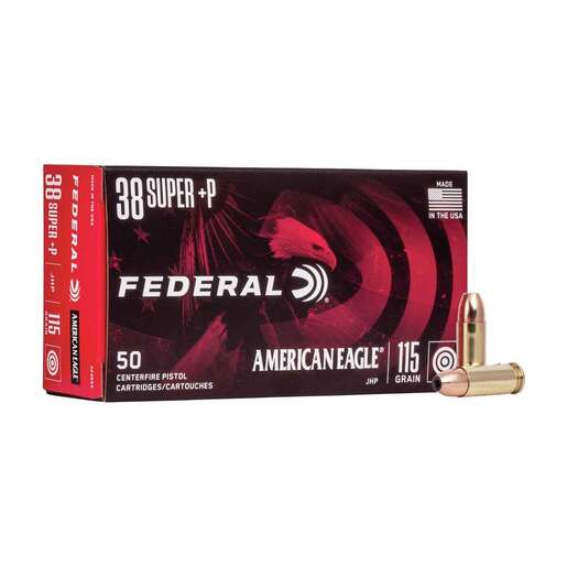 Federal American Eagle 38 Super Auto P 115gr Jacketed Hollow Point Centerfire Handgun Ammo Ammo - 50 Rounds 50 Rounds Ammo