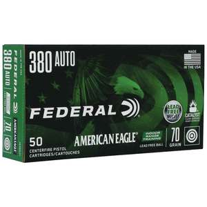 Federal American Eagle Lead Free FMJ 380 Auto (ACP) 70gr Lead Free IRT Handgun Ammo - 50 Rounds
