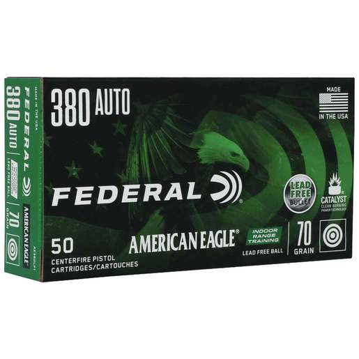 Federal American Eagle Lead Free FMJ 380 Auto (ACP) 70gr Lead Free IRT Handgun Ammo Ammo - 50 Rounds 50 Rounds Ammo