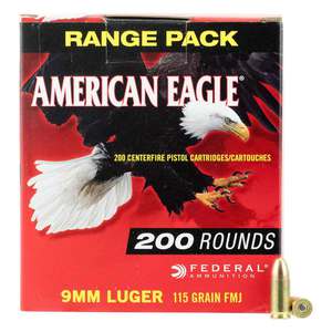 Federal American Eagle 9mm Luger 115gr FMJ Handgun Ammo - 200 Rounds