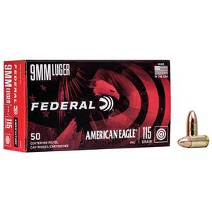 Federal American Eagle 9mm Luger 115gr FMJ Handgun Ammo - 50 Rounds