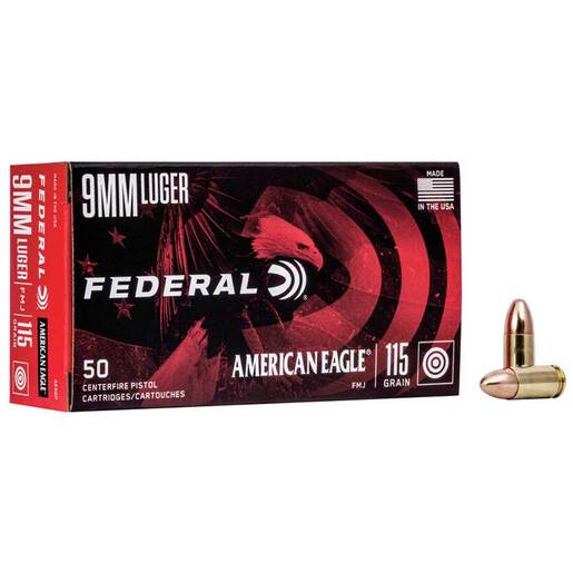Federal American Eagle 9mm Luger 115gr FMJ Handgun Ammo Ammo - 50 Rounds 50 Rounds Ammo
