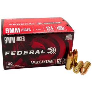 Federal American Eagle 9mm Luger 124gr FMJ Handgun Ammo - 100 Rounds