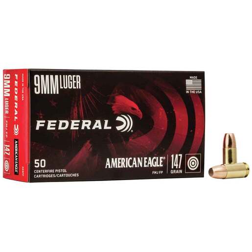 Federal American Eagle 9mm Luger 147gr FMJ Handgun Ammo Ammo - 50 Rounds 50 Rounds Ammo