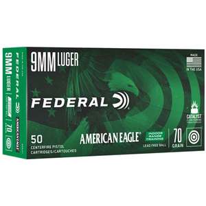 Federal American Eagle 9mm Luger 70gr Lead Free IRT Centerfire Handgun Ammo - 50 Rounds