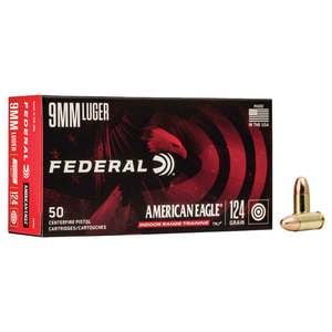 Federal American Eagle Indoor Range Training 9mm Luger 124gr FMJ Handgun Ammo - 50 Rounds