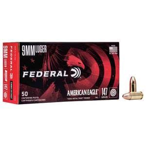 Federal American Eagle Indoor Range Training 9mm Luger 147gr FMJ Handgun Ammo - 50 Rounds