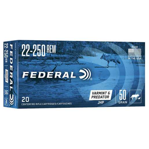 Federal American Eagle Varmint 22-250 Remington 50gr JHP Rifle Ammo Ammo - 20 Rounds 20 Rounds Ammo
