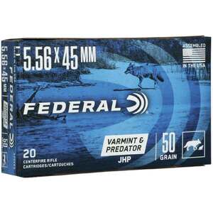 Federal American Eagle Varmint 5.56mm NATO 50gr Jacketed Hollow Point Rifle Ammo - 20 Rounds