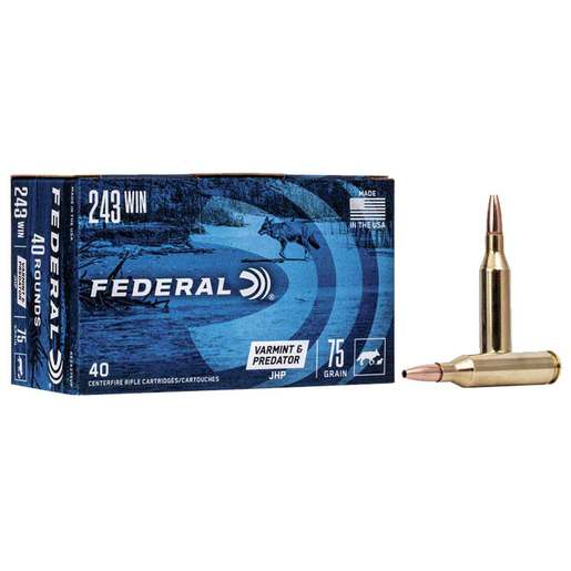 Federal American Eagle Varmint/Predator 243 Winchester 75gr JHP Rifle Ammo Ammo - 40 Rounds 40 Rounds Ammo