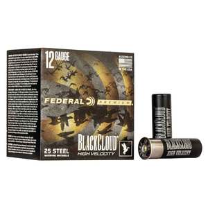 Federal Black Cloud FS Steel High Velocity 12 Gauge 3in #4 1-1/8oz Waterfowl Shotshells - 25 Rounds Federal Black Cloud FS Steel High Velocity 12 Gauge 3in #4 1-1/8oz Waterfowl Shotshells - 25 Rounds