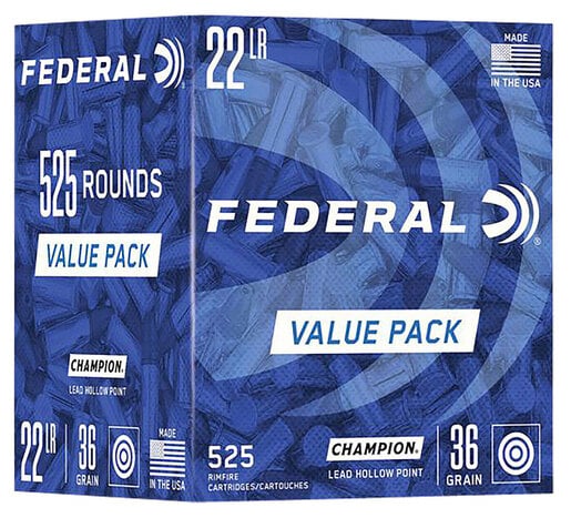 Federal Champion 22 Long Rifle 36gr LHP Rimfire Rifle Ammo Ammo - Bulk 525 Rounds Bulk 525 Rounds Ammo