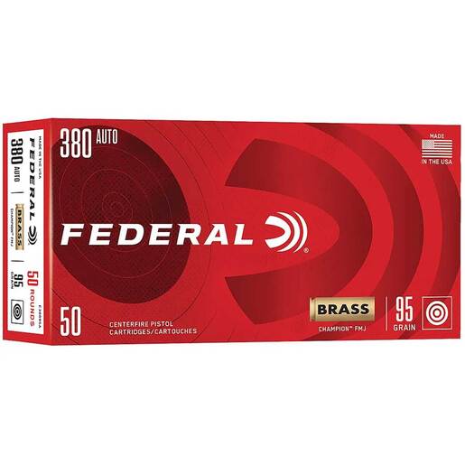 Federal Champion 380 Auto (ACP) 95gr FMJ Handgun Ammo Ammo - 50 Rounds 50 Rounds Ammo