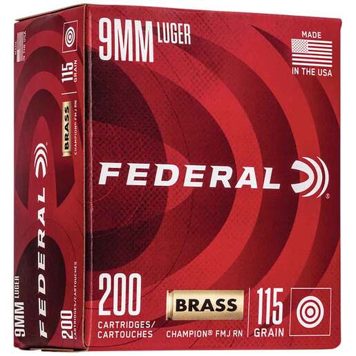 Federal Champion Training 9mm Luger 115gr FMJ Centerfire Handgun Ammo Ammo - 200 Rounds 200 Rounds Ammo
